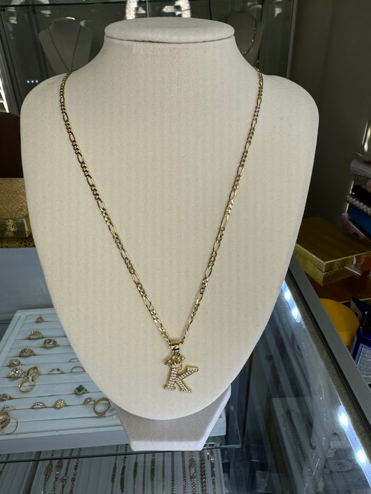 Figaro Gold Chain with a Gold K pendant